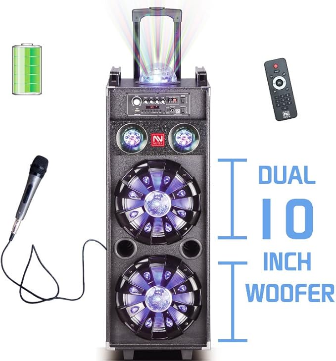 Nutek DUAL 10 inch Blue Portable Bluetooth PA Speaker