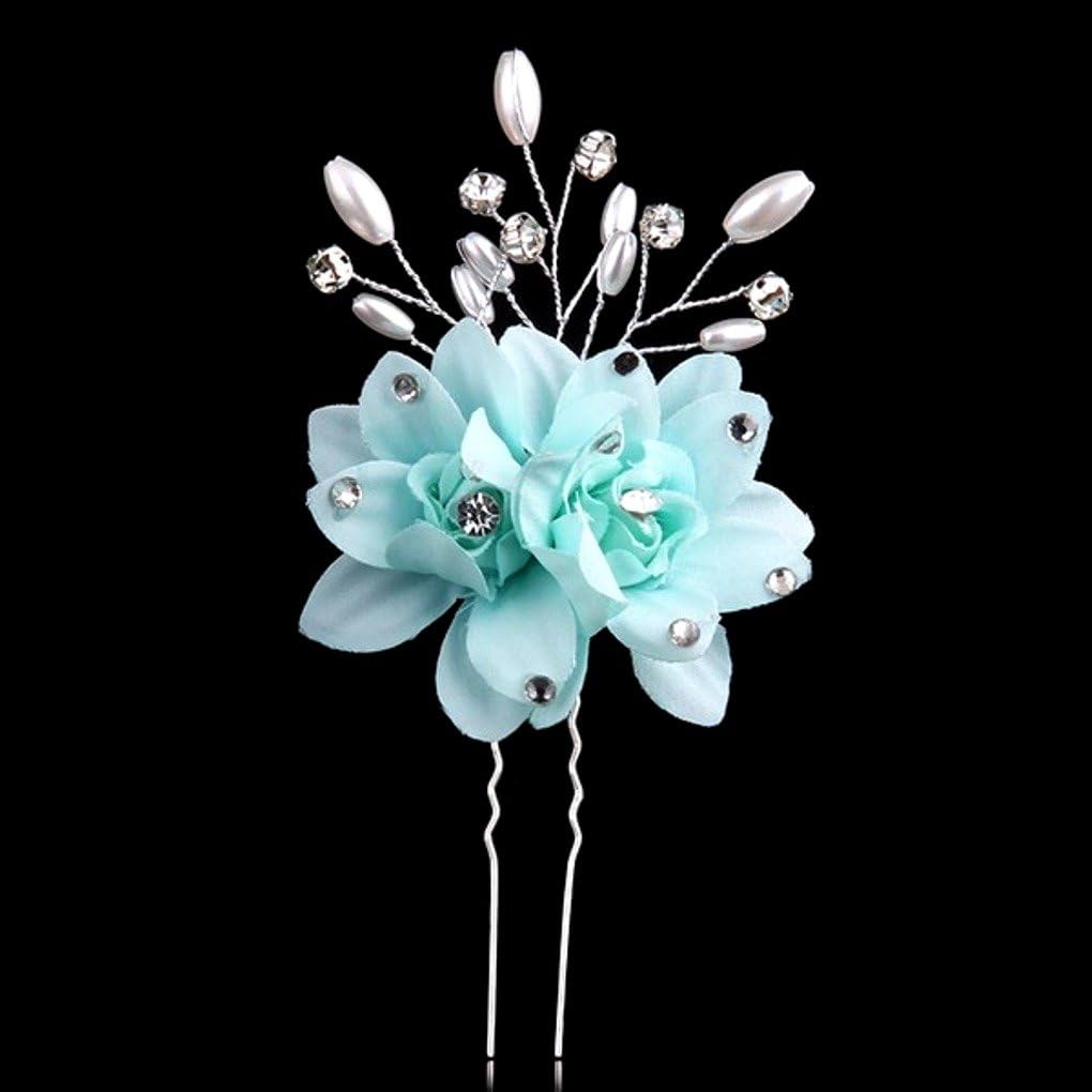 Exquisite Selebrity Wedding Bridal Rhinestone and Pearl Flower Headpieces (BLUE)