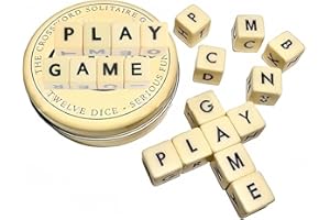 SWYINOUNI The Crossword Solitaire Game,Crossword Solitaire Dice Game,6 Sided Dice Crossword Game, Travel Scrabble Game with Case,Wooden Letter Tiles,Twelve Dice Letters Set (Gold Color)