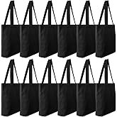 Faylapa 3 Pack Canvas Tote Bags,Heavy Duty Reusable Grocery Shopping Bag 12.2"x14.2" Blank Cotton Bags for Decorating Christmas Crafts DIY, Painting(Black)
