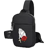 FOECBIR Mini Crossbody Bag Men Chest Bags,Small Travel Sling Bag For Men Women Waterproof For Mens For Travel Work Sport (Cross Rose Skull, Small)