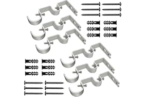 TLBTEK 6PCS Silver Curtain Rod Bracket,Double Curtain Rod Hanging Brackets Wall Mount Heavy Duty,Adjustable Curtain Rod Holders Hardware for Window, Bedroom, Home Curtain rods,Drapery Rod