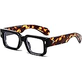 EYLRIM Square Thick Frame Glasses for Women Men Chunky Rectangle Blue Light Glasses Non Prescription Eyeglasses