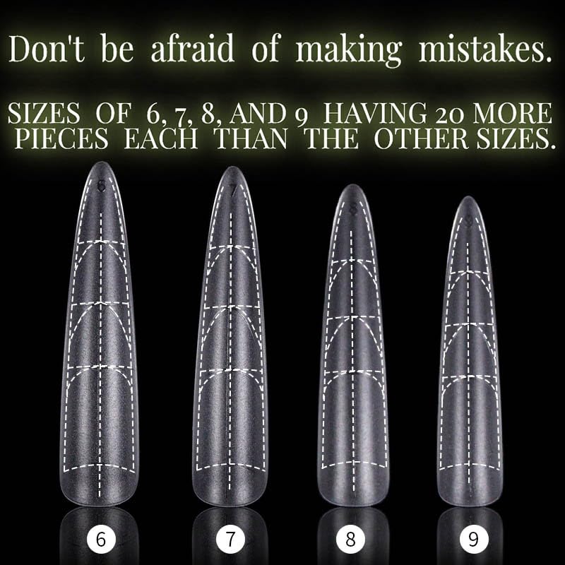 QQPPOLIU Fake Nails,320 Pcs Xxl Long False Nails 2024 with Auxiliary Line Clear Base Acrylic Long Almond Shape Artificial Nails High Heels Shape Trimmable Ultra-Thin Soft Full Cover Nails Kits - Image 5