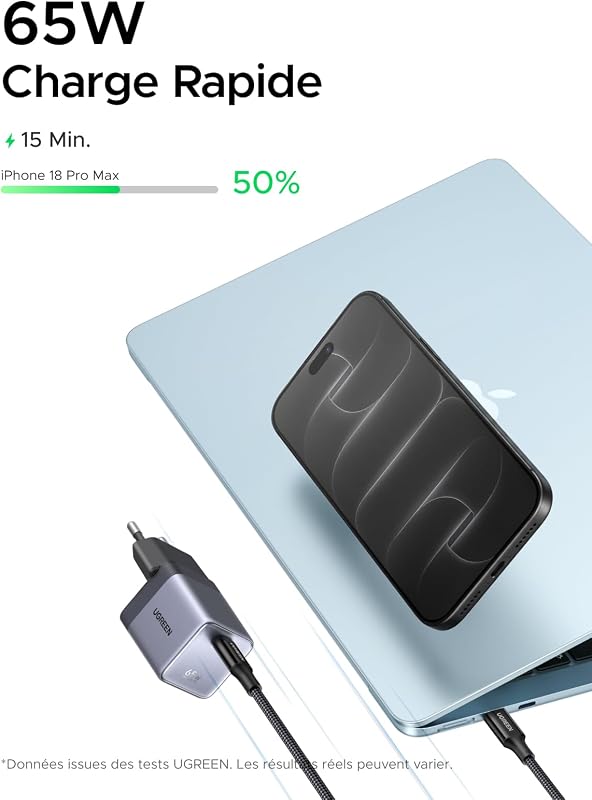 Nexode Air 65W Chargeur USB C Rapide GaNInfinity avec Câble (Gris)