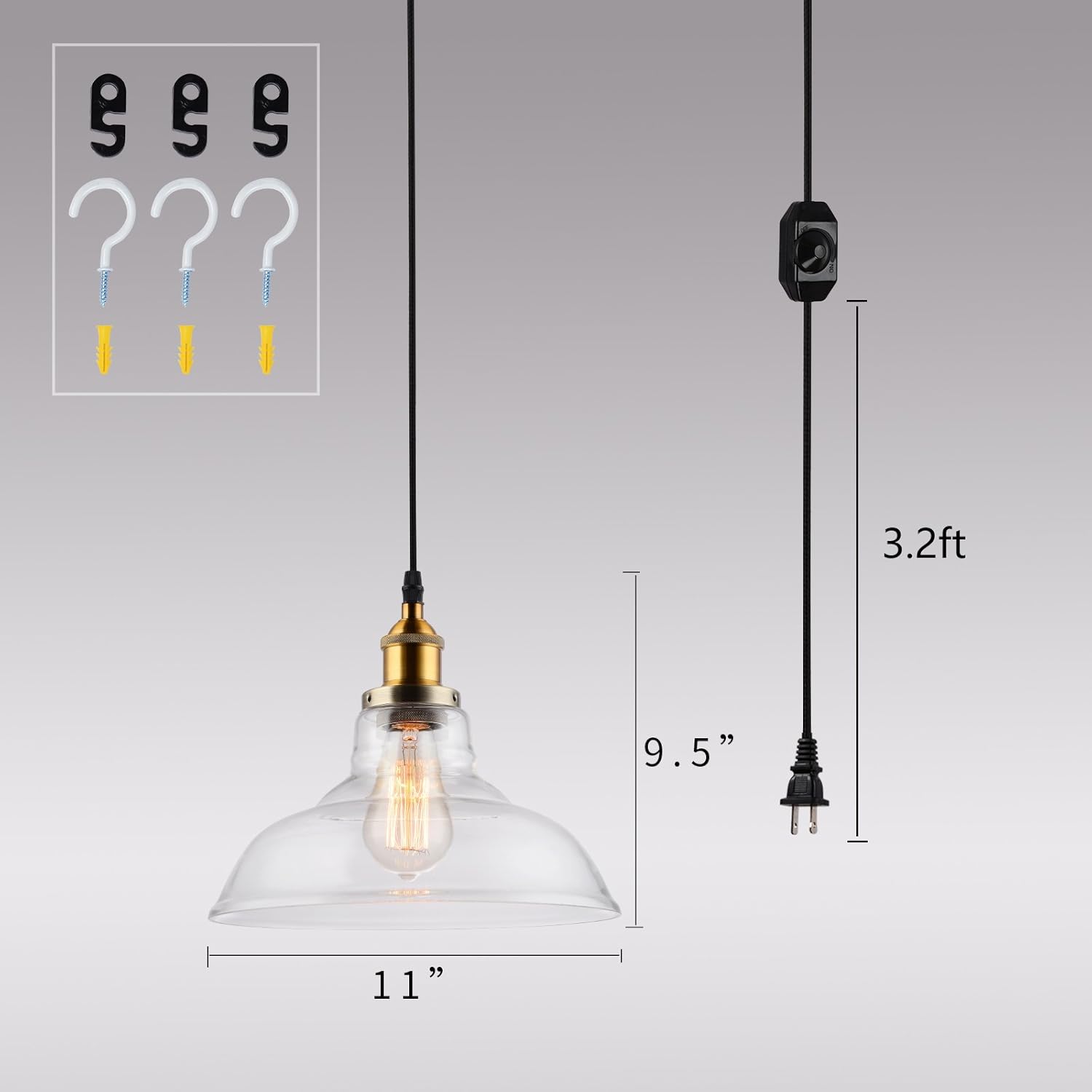 HMVPL Plug in Pendant Lighting Fixtures with Long Hanging Cord and