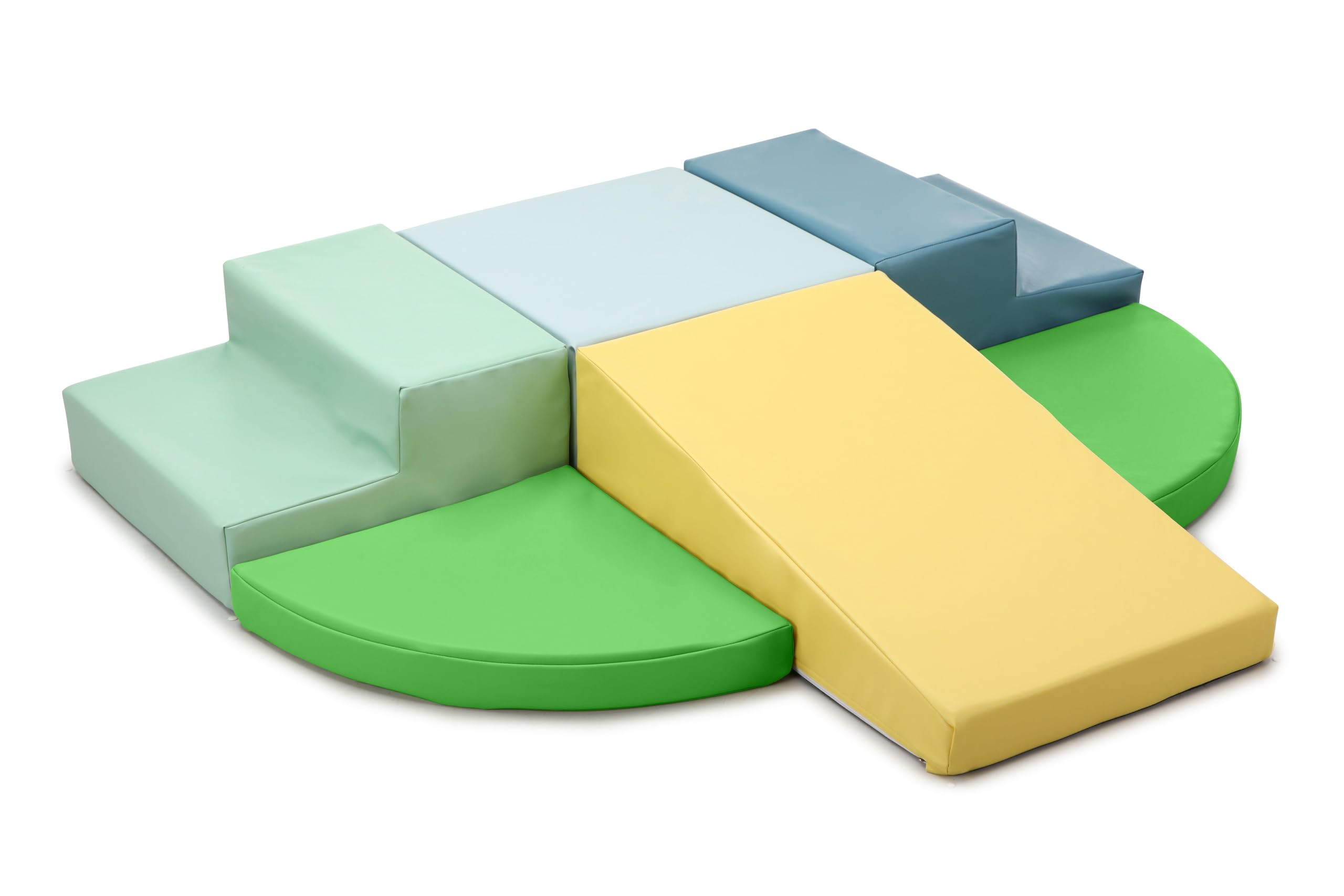 Wilwolfer Kids Soft Play Set Indoor: 6 PCS PU Leather Baby Soft Play Equipments Motor Skill Development - Toddlers Foam Blocks for Climbing and Crawling Double Ladder Set(Moonlit Blue) β image 1