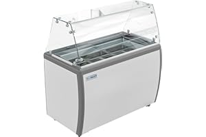 KoolMore KM-GDC-49SD-FG Commercial Gelato Dipping Cabinet with Protective Sneeze Guard, Clear Display Case with a Large 9-Pan Capacity, Rolling Wheels and Lockable Breaks, 12.7 Cu. Ft