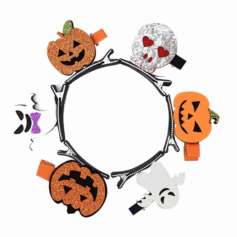 Domibaby 6pcs Niños Creativos de Halloween Horquilla Smiley Calabaza Fantasma Blanco Lindo Horror Accesorios Para El cabello Tocado Bola Vestir Carnaval Fiesta de Cumpleaños Suministros Para Fiestas