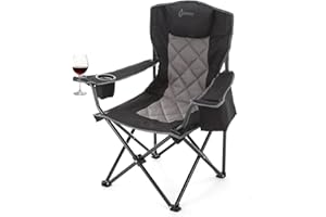 ARROWHEAD OUTDOOR Portable Deluxe Folding Camp Quad Chair w/Headrest, Glass & Cup Holders, Armest 6-can Cooler, Heavy Duty Carry Bag, 550 lbs Weight Capacity