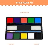 ENJSD Face Paint Kit 14 Pcs Kids Adults 10 Water Based Colors 2 Brushes Sponges view 5