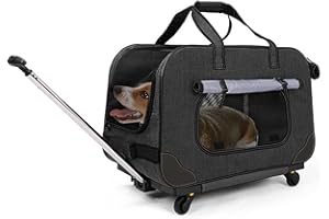 GJEASE Large Pet Rolling Carrier with Wheels for Up to 35 LBS(Upgrade Material-Sponge Filling),with Durable Handle and Flexible Wheels,Breathable and Collapsible Carrier for Small & Medium Pets