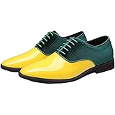 Men's Patent Leather Velvet Patchwork Dress Tuxedo Shoes Classic Vintage Gloss Cap Toe Lace up Low Top Oxfords Business Prom Wedding Formal Shoes