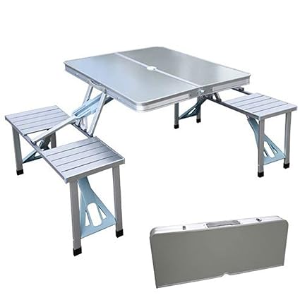 DEZIINE Aluminium Portable Folding Picnic Table & Chairs Set with Out Umbrella