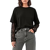 SweatyRocks Women's Y2K Goth Oversized T Shirts Lace Long Sleeve Crewneck Casual2 in 1 Tops