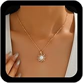 Xduargs Boho Crystal Sun Necklace Vintage Sunburst Pendant Necklace Gold Sunshine Necklaces Opal Moonstone Necklaces Chain for Women