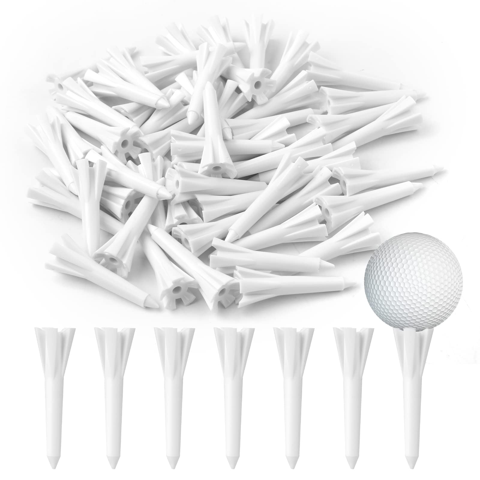 50pcs Golf Tees, Plastic Short Golf Tees 1-1/2 Inch Bulk Golf Tees Golf Training Accessories Golf Practice Tool for Irons, Par Threes, Hybrids (White)