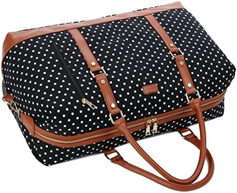 BAOSHA HB-14 Canvas Travel Tote Duffel Bag Carry on Weekender Overnight Bag Oversized for Women and Ladies (Black Dot) 4 BAOSHA HB-14 Canvas Travel Tote Duffel Bag Carry on Weekender Overnight Bag Oversized for Women and Ladies (Black Dot)