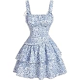Narecte Womens Summer Dresses Floral Casual Mini Dresses for Women A Line Sun Dress Cute Ruffle Dress