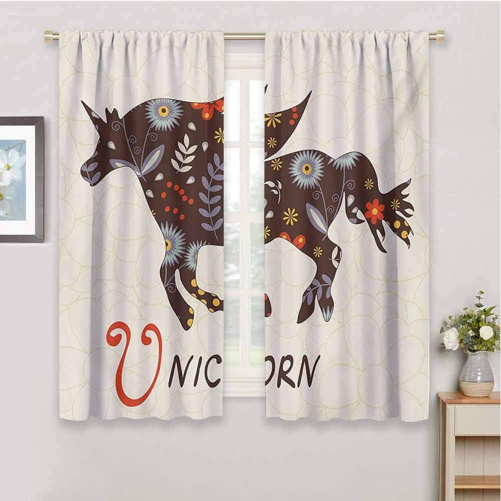 HoBeauty home Unicornbedroom curtainsSilhouette with Oriental and Ornate Floral Effects Boho Themed Art Printshort curtainMulticolor55 x 63 inch