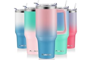 PICKBAG 40 oz Tumbler with Handle and Straw, 100% Leak Proof Tumblers Cup, Stainless Steel Insulated Travel Coffee Mug, Keeps Drinks Cold for 24 Hours or Hot for 10 Hours, Fit for Car Cup Holder, PinkBlue
