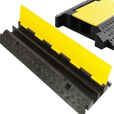 ybaymy 100x25x5cm Floor Cable Protector 2 Channel Black Rubber Cable Cover