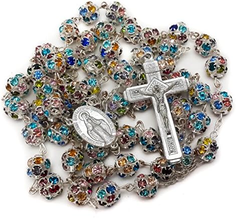 Nazareth Market Store Colorful Zircon Crystals Beads Rosary Necklace Miraculous Medal & Crucifix