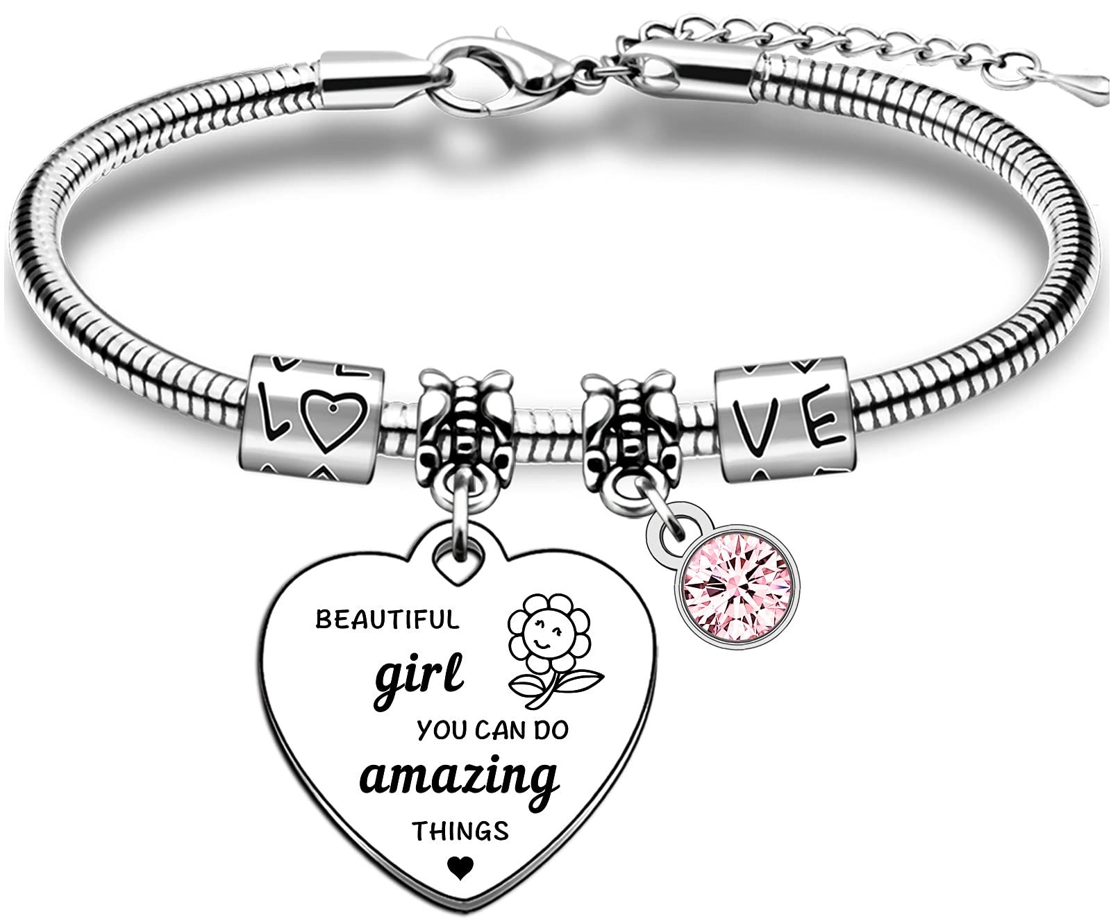 TTOVEN Women Girls Gift Beautiful Girl You Can Do Amazing Things Pendant Bracelet Inspirational Charm Bracelet for Families Friends