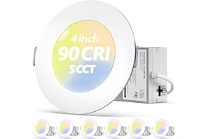 Fondwell 4-Inch LED Recessed Lighting: 6-Pack Dimmable Ultra Thin Canless Wafer Lights with 5CCT 11W 90CRI 800LM for Super Bright Illumination