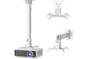 WALI Projector Mount Ceiling/Wall - Universal 3-in-1 Bracket with Extension Pole, Height Adjustable Holder for LCD/DLP Projectors, Supports up to 44lbs, White (PM-003-W)