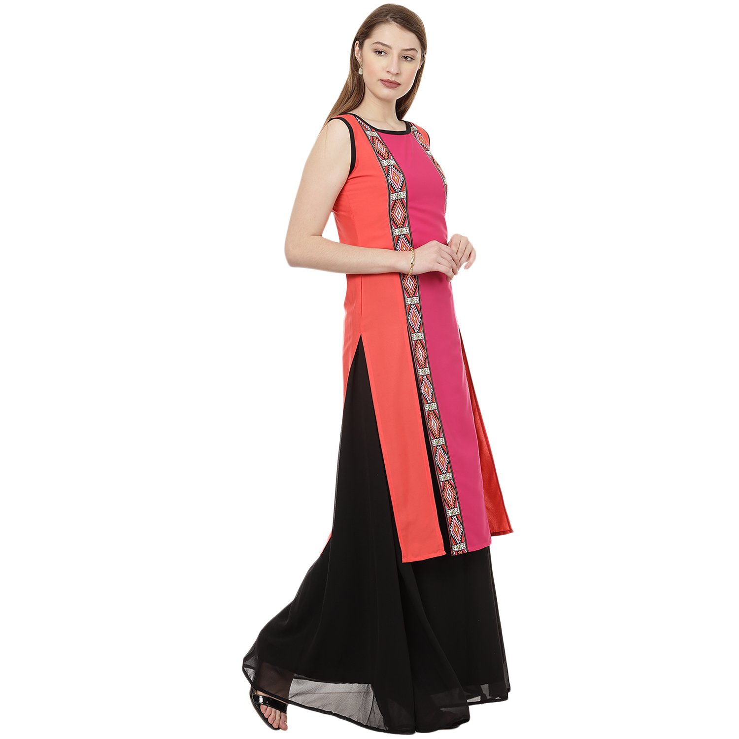 ziyaa women's pink digital straight crepe kurta