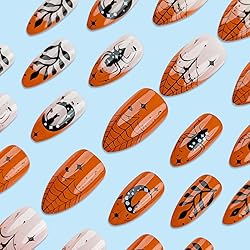 24Pcs Halloween Press on Nails Almond Short Fake