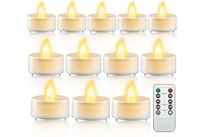 cimetech 12PCs Led Tea Lights with Timer, Electric Flickering Flameless Candles Battery Operated Led Candle Tealights with Re
