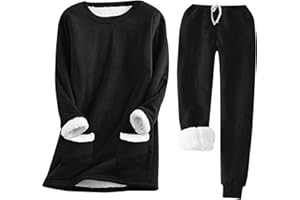 BINMER Womens 2pcs Loungwear Set Thicken Winter Warm Sherpa Fleece Lined Sweatshirt +Pants Soft Pjs Sleepwear with Pocket