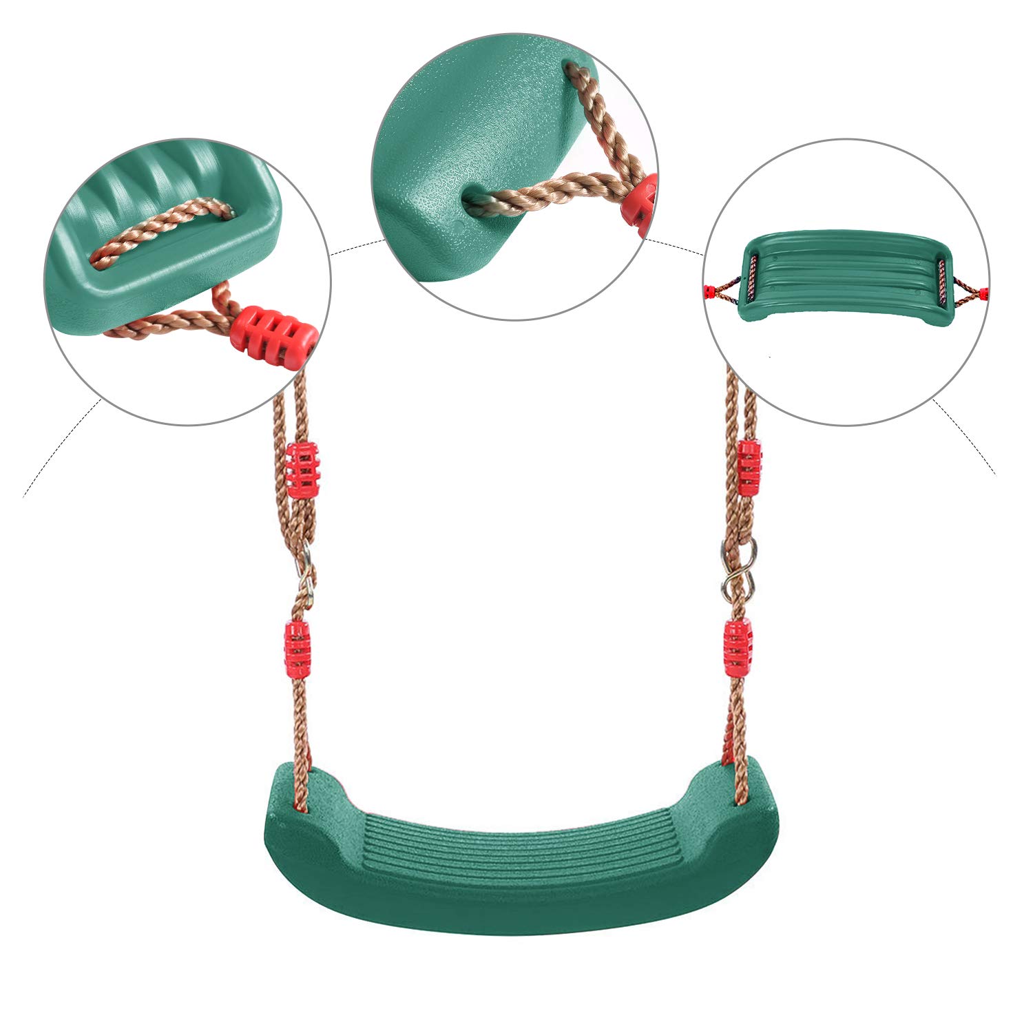 RedSwing Plastic Swing Seat with Rope, Kids Tree Swing Seat, Swing Set Accessories, Great for Outdoor Indoor, Tree, Swing Set, Playground, Green