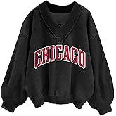 Avanova Women USA Graphic V Neck Sweatshirts Top Drop Shoulder Long Sleeve Pullover Shirt