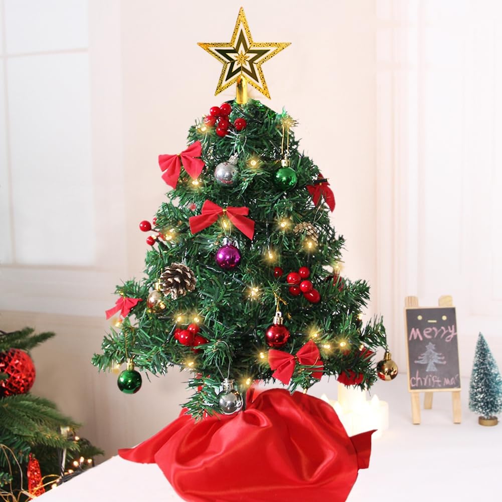 Photo 1 of Juegoal 24 Inch Mini Christmas Tree Set, Table Top Artificial Christmas Trees with 50 LED Lights, Ornaments and Red Berries, Best DIY Christmas Decorations