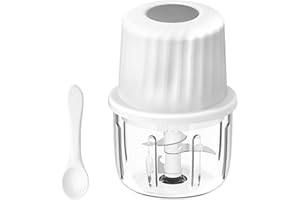 Luniquz Electric Garlic Chopper Mini, Cordless USB Rechargeable Food Processor with Glass Bowl 300ML Portable 6 Blades Garlic