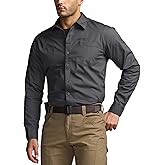 CQR Men's Long Sleeve Tactical Shirts, Ripstop Military Work Shirts, UPF 50+ Breathable Button Down Outdoor Hiking Shirt