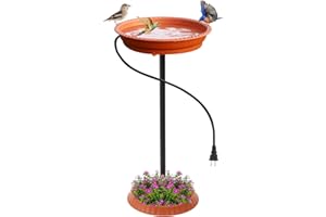 Feemiyo Heated Bird Bath for Outdoors for Winter, 75W Bird Bath Water Heater Bird Bath Deicer,Deep Bowl Thermostatic Control Weather Resistance Stylish Design with Planter Pedestal for All Seasons