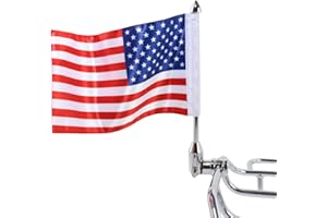 Aochuang Fold Down Motorcycle Flagpole Mount for Harley Road King Touring Spring Honda Goldwing fit 1/2 Luggage Rack Chrome Flagpole and Red Line American flag