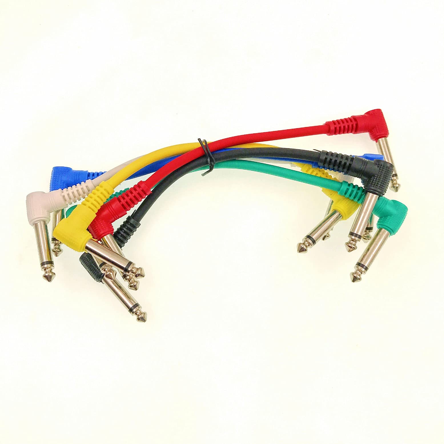 JZK 6 x Colorful Guitar Patch Cables, 15cm, Mono Jack, Compatible with Guitar, Bass, Ukulele Pedals