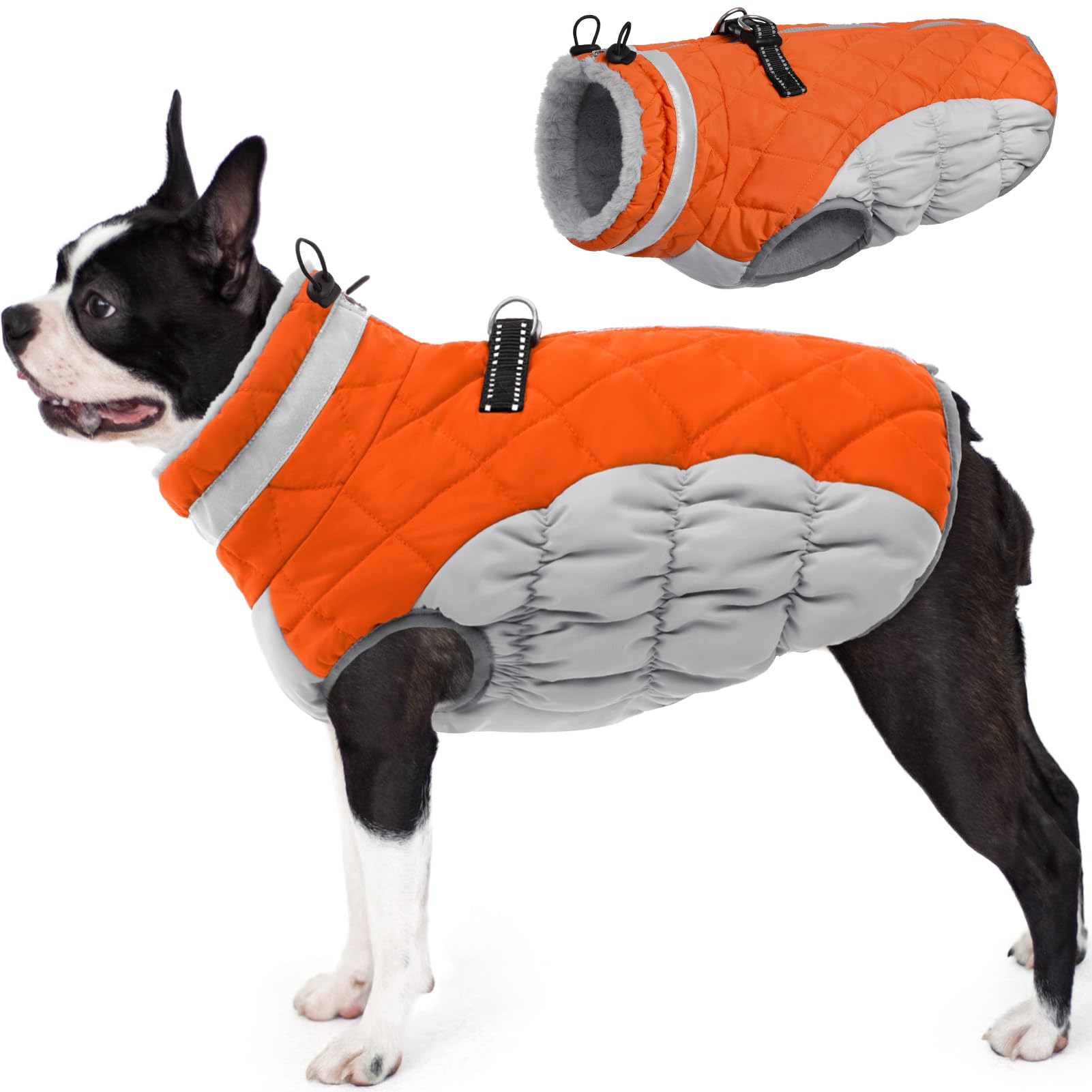Photo 1 of AOFITEE Dog Coat, Warm Dog Jacket, Reflective Winter Coats for Medium Dogs, Turtleneck Dogs Winter Jacket with Harness Built in, Waterproof Windproof Pet Fleece Vest Puffer Jacket, Orange M