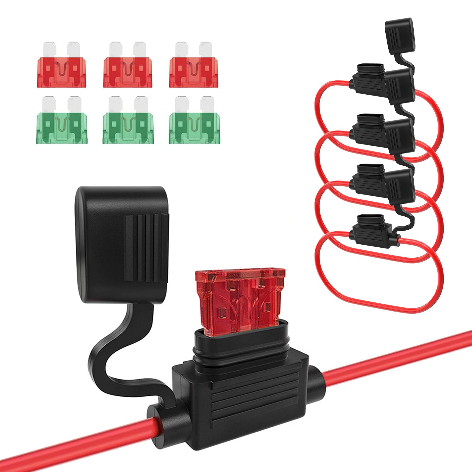 AUKENIEN Fuse Holder Kit 10 12 14 16 AWG Gauge 12V Inline Fuses Holders with 30A 40A ATC Automotive Blade In Line Fuse (10 Pack)