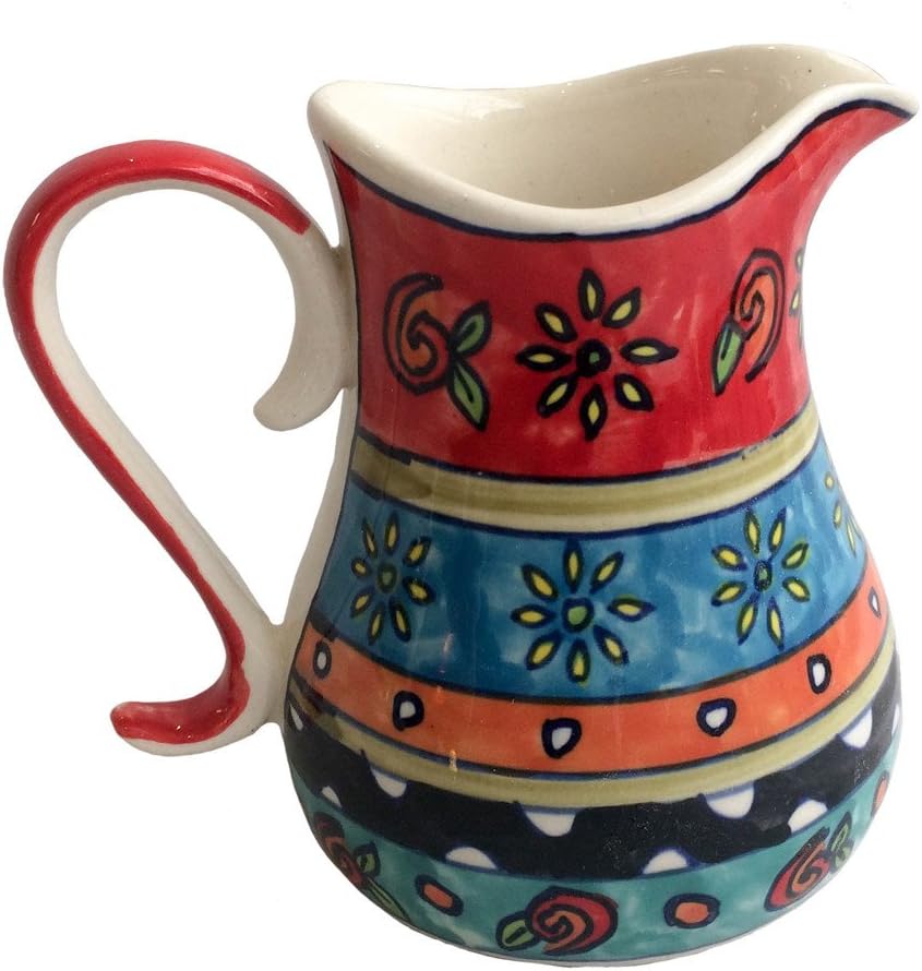 Hand Painted Ceramic Jug Fair Trade Floral Traditional Pattern Milk Custard