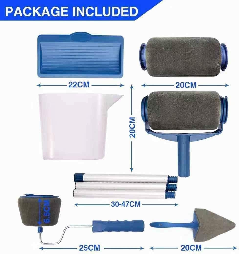 Paint Roller Kit, 9PCS DIY Wall Printing Brush kit with Paint Runner Pro Brush, Wall Printing Brush, 3 Telescopic Poles for House, School & Office Wall, Ceiling - - 