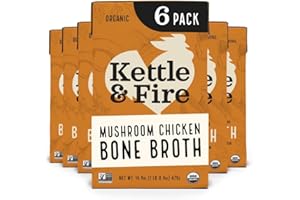 KETTLE & FIRE Kettle and Fire Mushroom Chicken Bone Broth, Keto, Paleo, Whole 30 Approved, Gluten Free, 19g of Protein, Natural Source of Collagen, Pack of 6