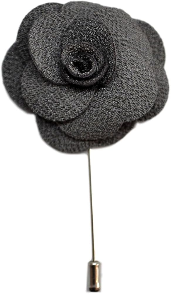 Dark Silver Grey Handmade Flower/Rose Lapel Pin for wearing with men's suit jacket, blazer, dinner jacket or tuxedo jacket