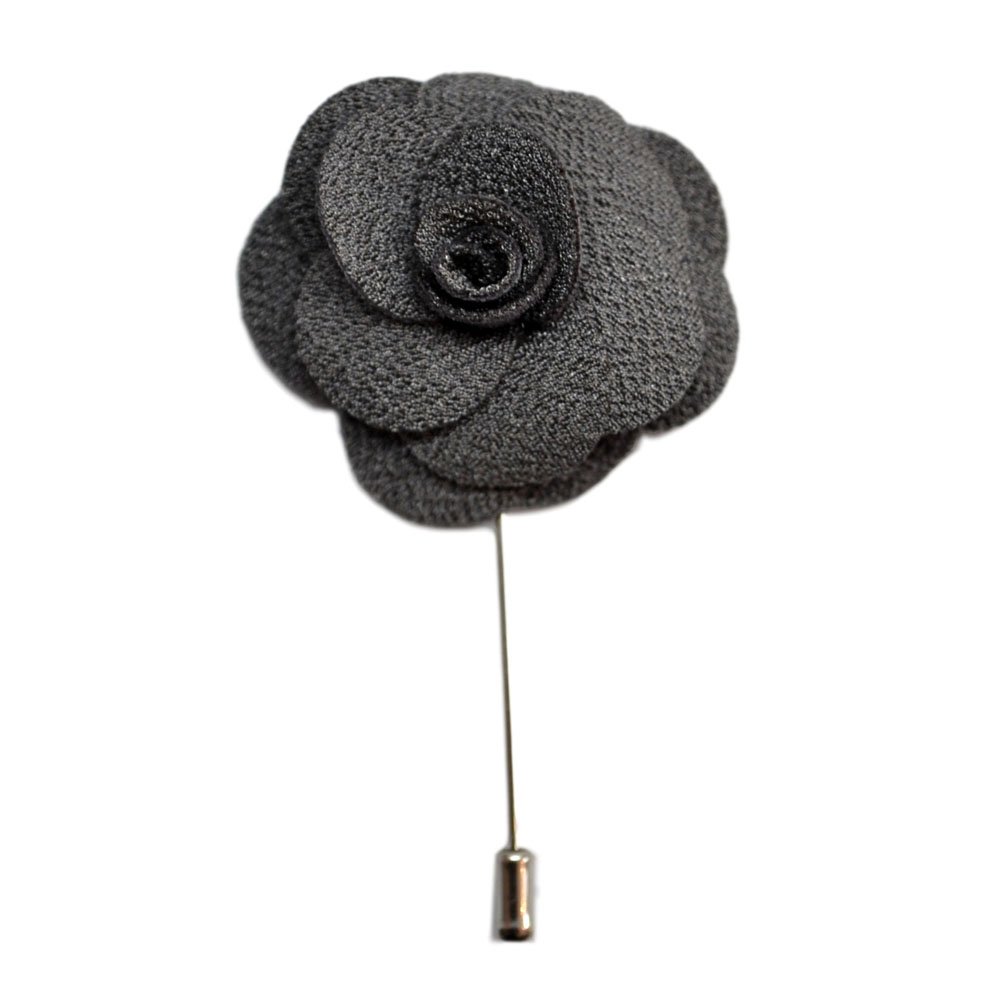 Dark Silver Grey Handmade Flower/Rose Lapel Pin for wearing with men's suit jacket, blazer, dinner jacket or tuxedo jacket