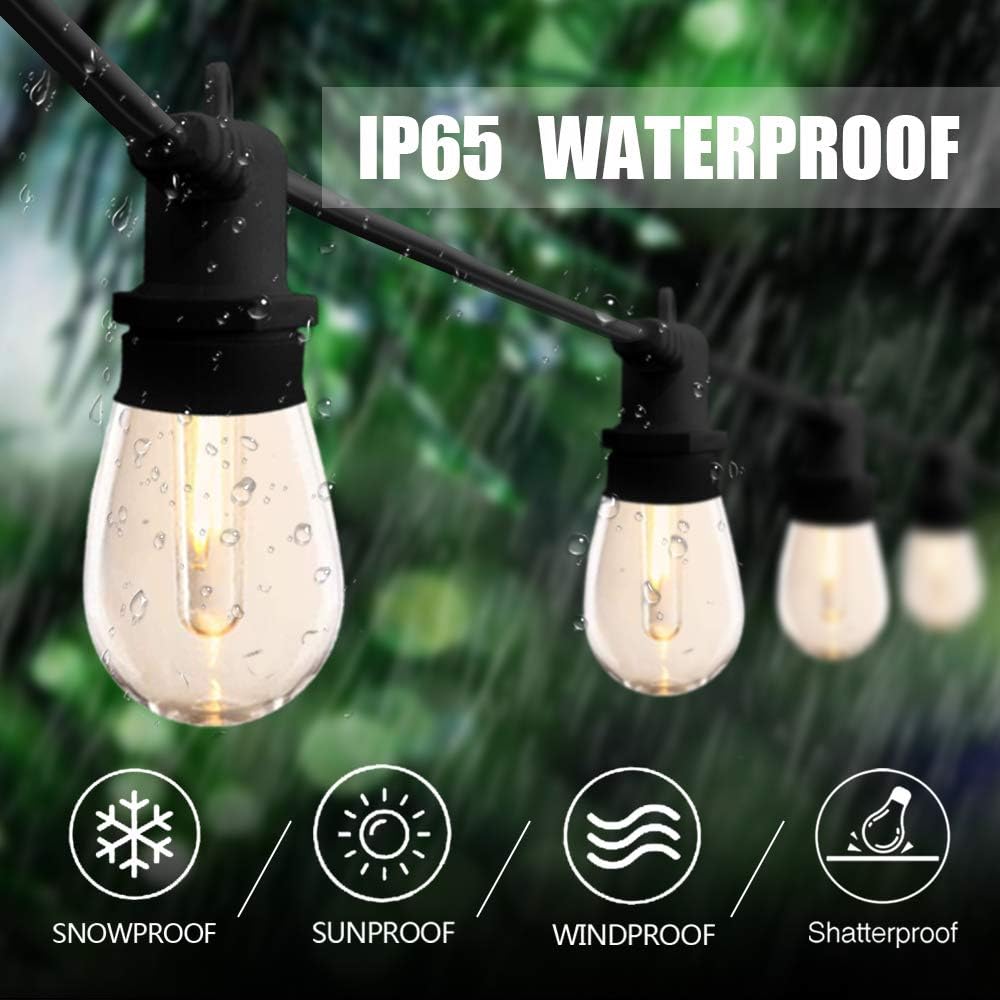Banord 51FT LED Outdoor LED String Lights, Waterproof Patio Lights with 2W Dimmable S14 Bulbs UL Listed Heavy-Duty Outdoor Lights String for Porch Deck Backyard - - 